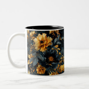Golden Fringing Watercolor Blooms Två-Tonad Mugg