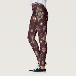 Golden Frost: Festive Snowflake Wonderland Leggings