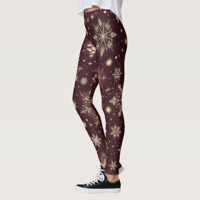 Golden Frost: Festive Snowflake Wonderland Leggings (Vänster)