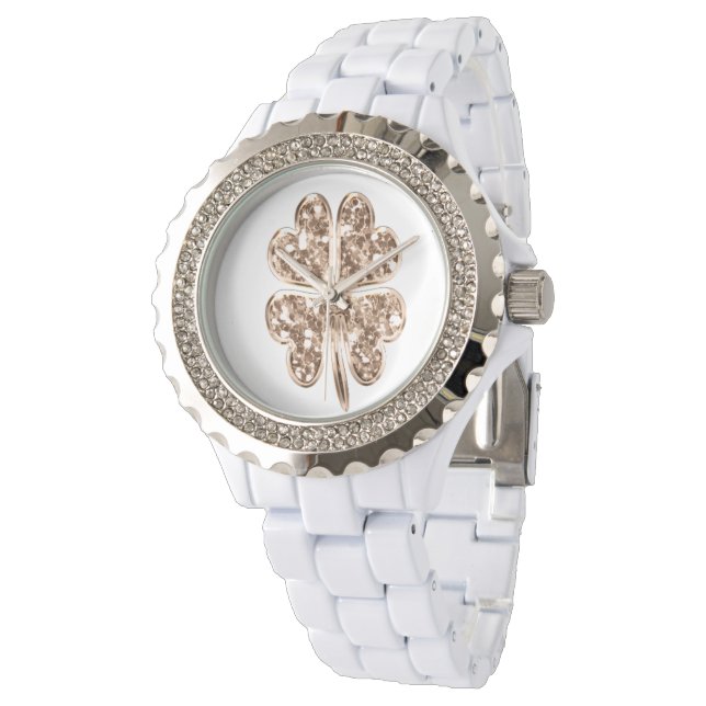 Golden Fyrklöver Elegant Faux Guld Modern Armbandsur (Vinklad)