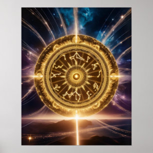 Golden Galaxy Zodiac Mandala Lyx Poster
