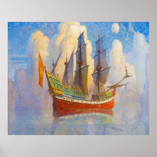 Golden Galleon av Newell Convers Wyeth Poster (Framsidan)