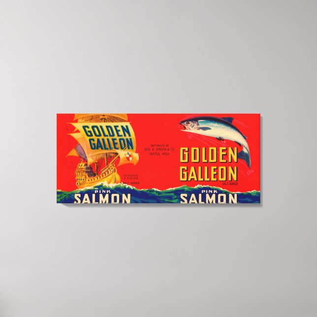 Golden Galleon Brand Salmon Label-Seattle, WA Canvastryck (Framsida)