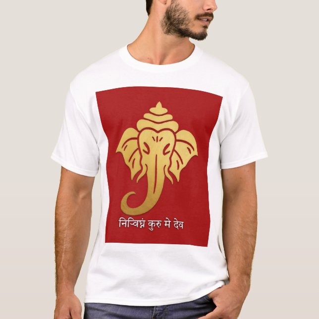 Golden Ganesha - शु भा रं भ design T Shirt (Framsida)