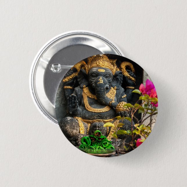 Golden Ganesha & Balinese Offerings Badge Knapp (Framsida & baksida)