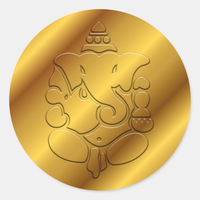 Golden Ganesha Runt Klistermärke (Framsida)