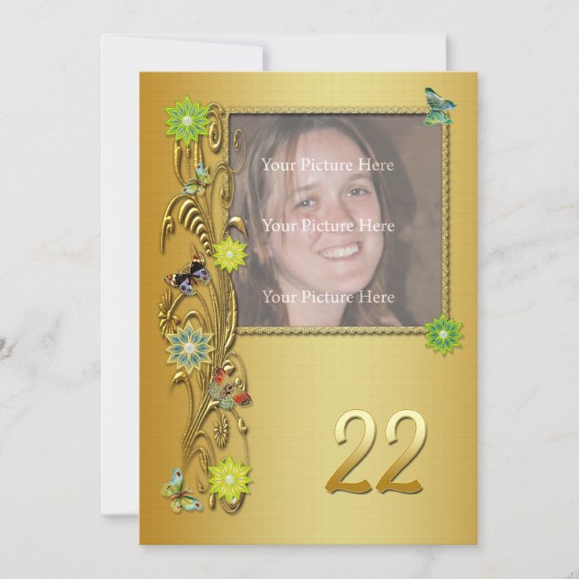 Golden Garden 22:a Födelsedagsfest inbjudan (Framsida)