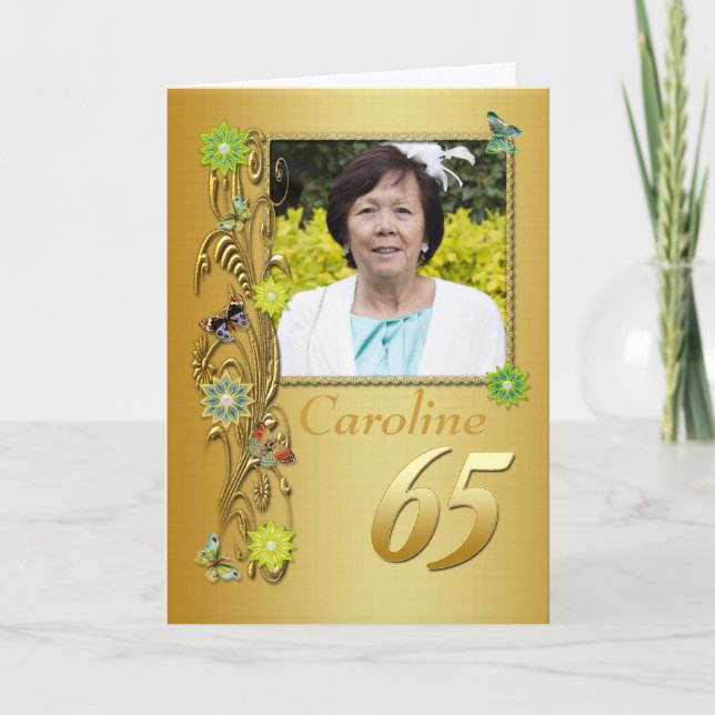 Golden Garden 65e Photo Birthday Card Kort (Framsida)
