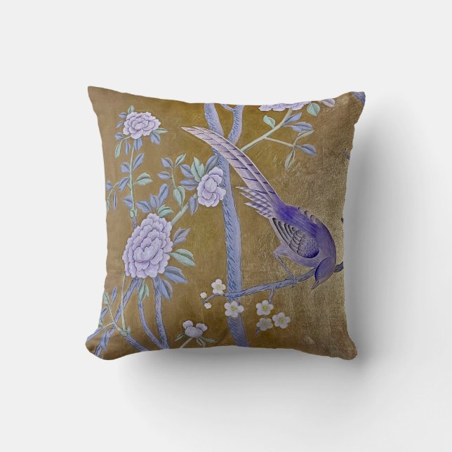 Golden Garden Chinoiserie Lila Bird & Peony Kudde (Framsida)