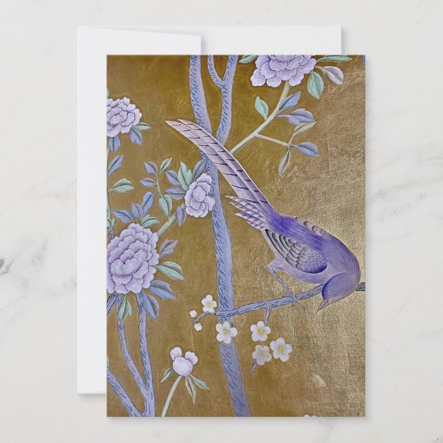 Golden Garden Chinoiserie med Lila Bird & Peony Julkort (Framsida)