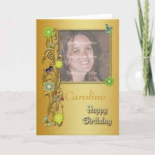 Golden Garden Photo Birthday Card Kort