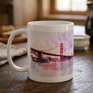 Golden Gate Bridge Akvarell vid solnedgång Kaffemugg