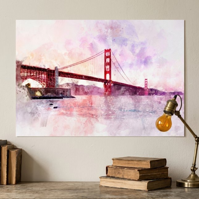 Golden Gate Bridge Akvarell vid solnedgång Poster (Golden Gate Bridge Watercolor at Sunset. Poster)
