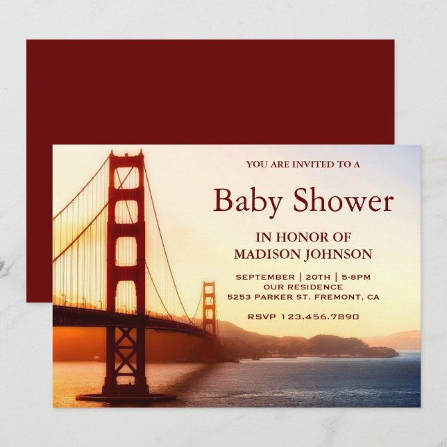 Golden Gate Bridge Baby Shower Inbjudningar (Fram/baksida)
