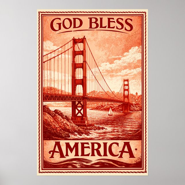 Golden Gate Bridge - Gud välsigne Amerika-plakat Poster (Framsidan)