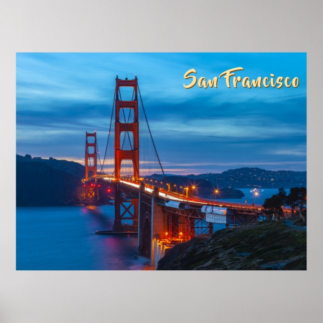 Golden Gate Bridge i skymningen Poster (Framsidan)