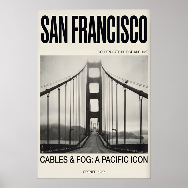 Golden Gate Bridge Konsttryck Dimma San Francisco Poster (Framsidan)
