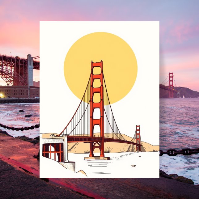 Golden Gate Bridge Minimalistisk San Francisco Vykort (Golden Gate Bridge Minimalistic San Francisco Postcard)