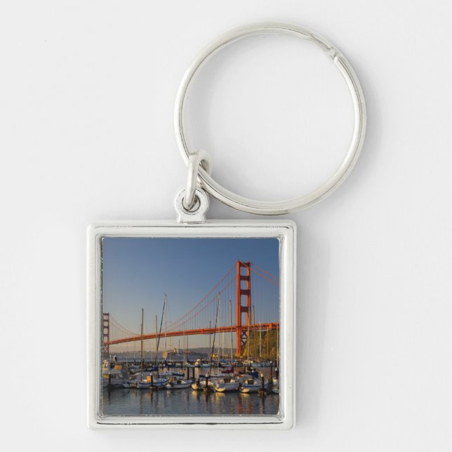 Golden Gate Bridge och San Francisco 2 Fyrkantig Silverfärgad Nyckelring (Framsidan)