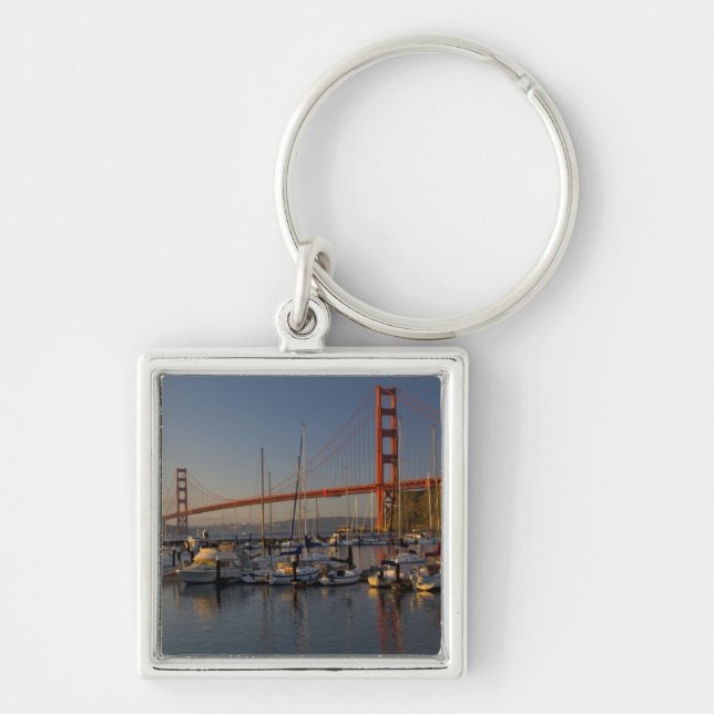 Golden Gate Bridge och San Francisco 4 Fyrkantig Silverfärgad Nyckelring (Framsidan)