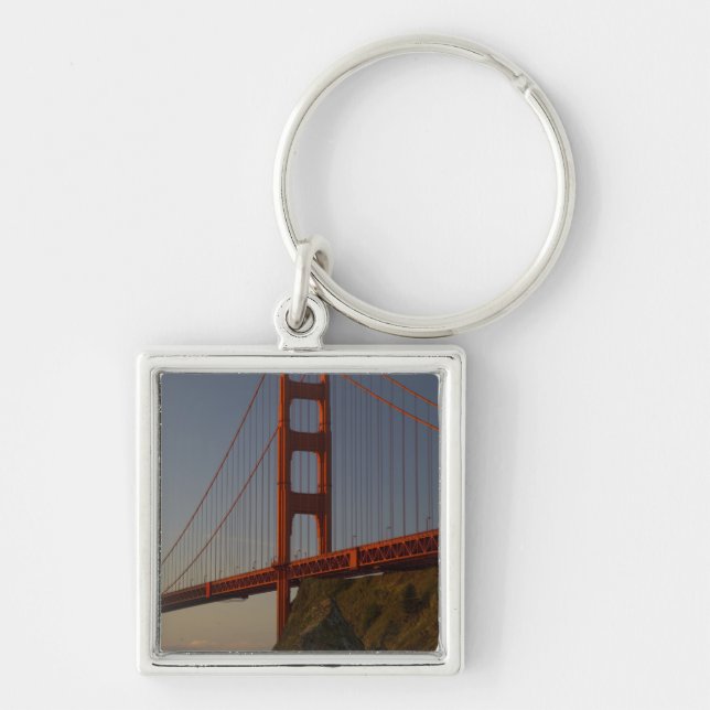 Golden Gate Bridge och San Francisco Fyrkantig Silverfärgad Nyckelring (Framsidan)