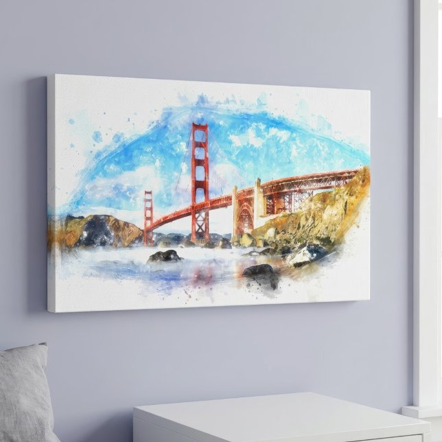 Golden Gate Bridge Pastell i San Francisco Canvastryck (Golden Gate Bridge Pastel in San Francisco. Canvas Print)