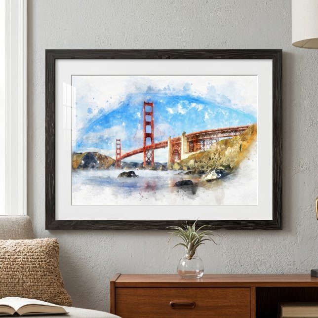 Golden Gate Bridge Pastell i San Francisco Fototryck (Golden Gate Bridge Pastel in San Francisco. Photo Print)