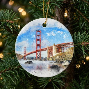 Golden Gate Bridge Pastell i San Francisco Julgransprydnad Keramik