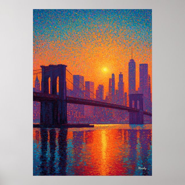 Golden Gate Bridge Pointillism San Francisco  Poster (Framsidan)