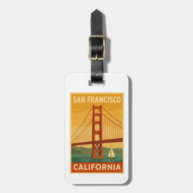 Golden Gate Bridge Retro – San Francisco Bagagebricka (Vertikal Framsida)