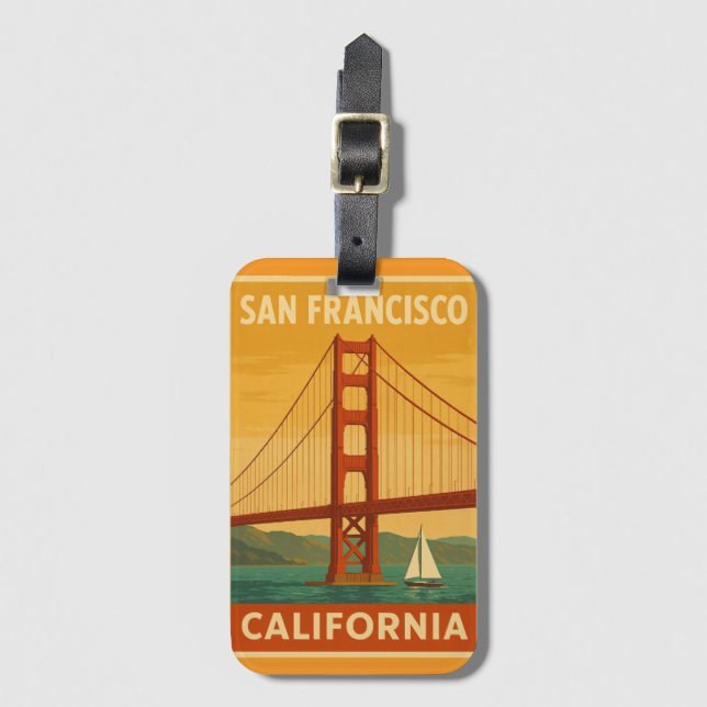 Golden Gate Bridge Retro – San Francisco Luggage T Bagagebricka (Framsida vertikal)