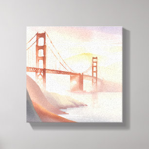Golden Gate Bridge Soluppgång Vacker Akvarell Canvastryck