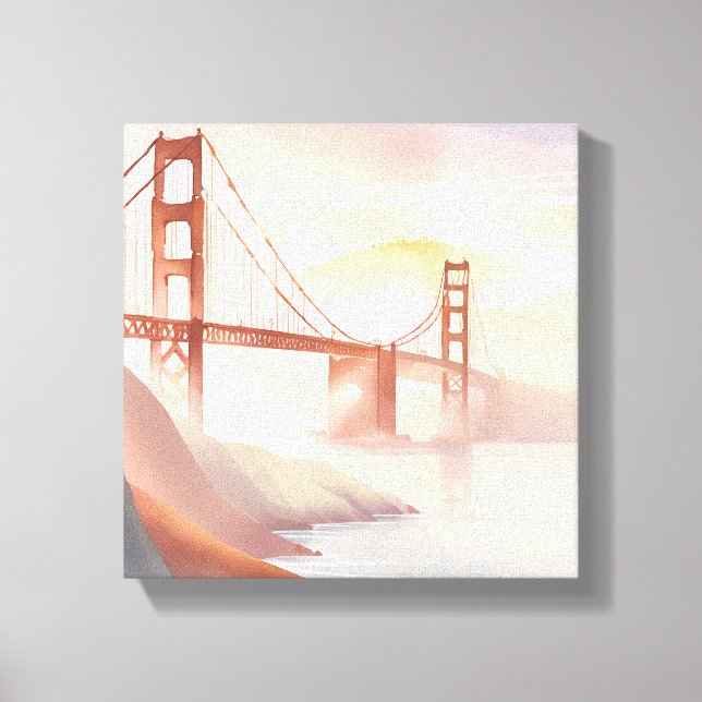 Golden Gate Bridge | Soluppgång Vacker Akvarell Canvastryck (Framsida)