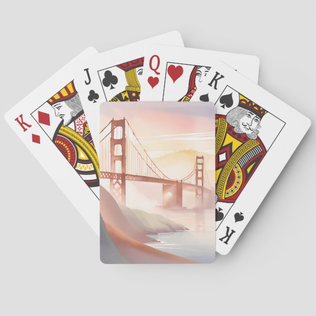 Golden Gate Bridge | Soluppgång Vacker akvarell Casinokort (Baksidan)