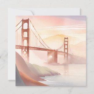 Golden Gate Bridge Soluppgång Vacker akvarell Kort