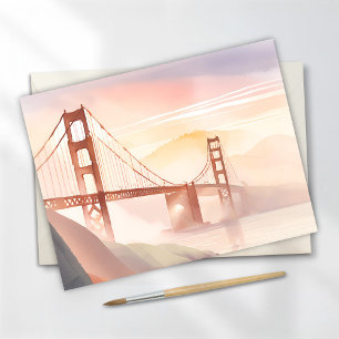 Golden Gate Bridge Soluppgång Vacker Akvarell Vykort