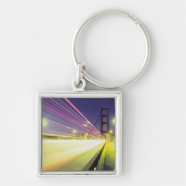 Golden Gate Bridge, trafikljus, San Fyrkantig Silverfärgad Nyckelring (Framsidan)