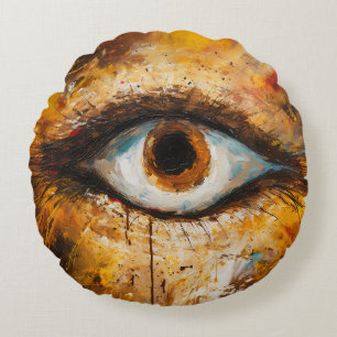 Golden Gaze - Abstrakt Öga Art Rund Kudde