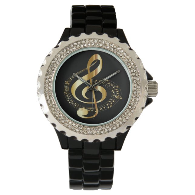 Golden Gclef Dam Rhinestone Watch Armbandsur (Framsida)