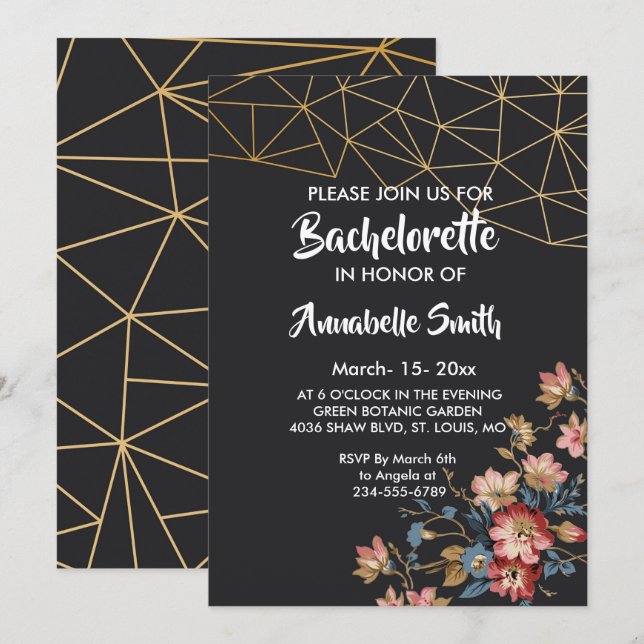 Golden Geometric bachelor Inbjudningar (Fram/baksida)