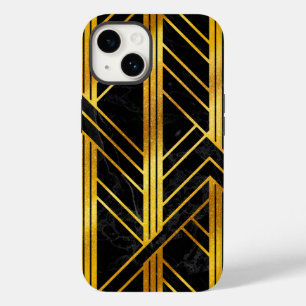 Golden Geometric Dimoned Art Deco on Black Marble