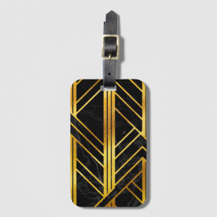 Golden Geometric Dimoned Art Deco on Black Marble Bagagebricka