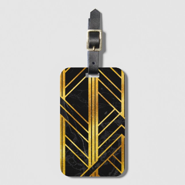 Golden Geometric Dimoned Art Deco on Black Marble Bagagebricka (Framsida vertikal)