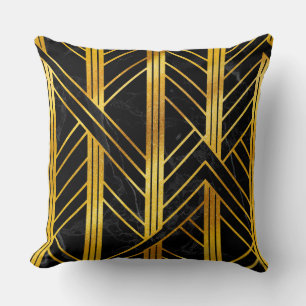 Golden Geometric Dimoned Art Deco on Black Marble Kudde