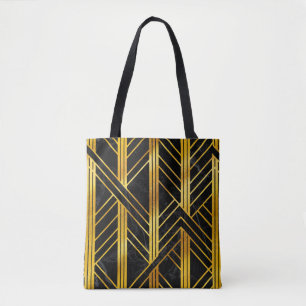 Golden Geometric Dimoned Art Deco on Black Marble Tygkasse