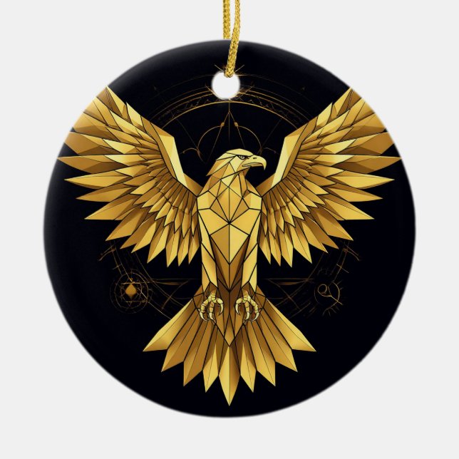 Golden Geometric Eagle Julgransprydnad Keramik (Framsidan)