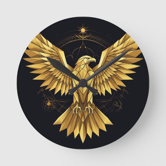 Golden Geometric Eagle Rund Klocka (Framsida)