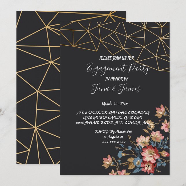 Golden Geometric Förlovning Inbjudningar (Fram/baksida)