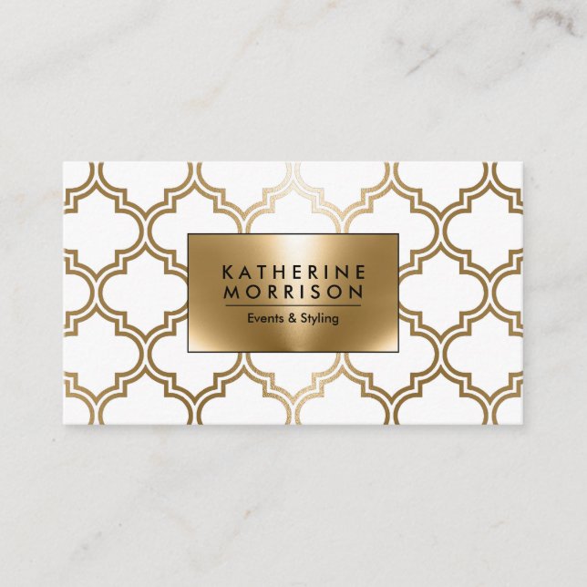 Golden Geometric Quatrefoil Visitkort (Framsida)