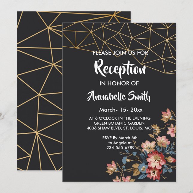 Golden Geometric Reception Inbjudningar (Fram/baksida)